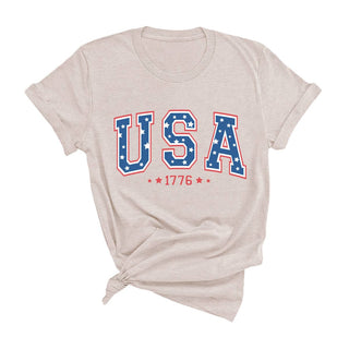 Star T Shirt Patriotic Fourth of July American Flag Graphic Tee #HPTS-WHT-STRUSA24 - Screen Printed T-Shirt - Women’s