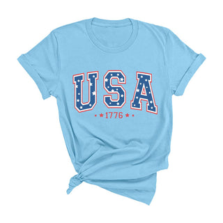 Star T Shirt Patriotic Fourth of July American Flag Graphic Tee #HPTS-WHT-STRUSA24 - Screen Printed T-Shirt - Women’s