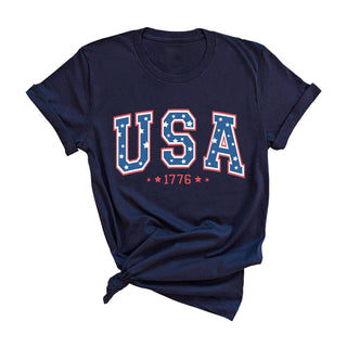 Star T Shirt Patriotic Fourth of July American Flag Graphic Tee #HPTS-WHT-STRUSA24 - Screen Printed T-Shirt - Women’s