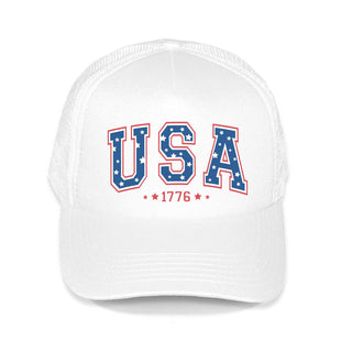 Star USA White Trucker Hat Patriotic Mesh Baseball Cap for Women #L197-WHT-SMSTRUSA24 - Trucker Hat - Women’s