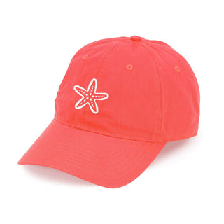 Starfish Coral Embroidered Baseball Cap Coastal Beach Hat for Women #M190VL-CORAL-WHTSTR - Baseball Cap - Women’s