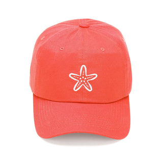 Starfish Coral Embroidered Baseball Cap Coastal Beach Hat for Women #M190VL-CORAL-WHTSTR - Baseball Cap - Women’s