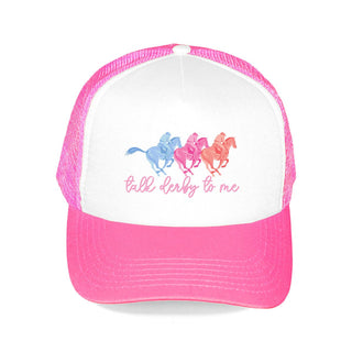 Talk Derby to Me Neon Pink Trucker Hat Race Day Mesh Cap #L197-NPK-HTDERB24 - Trucker Hat - Women’s