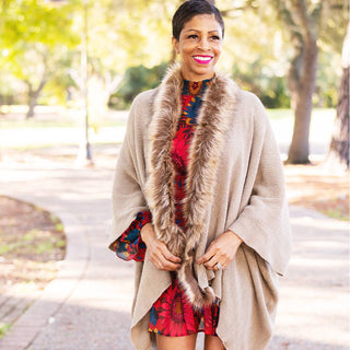 Tan Faux Fur Pippa Shawl #MS9030VL-TAN - Wrap - Women’s