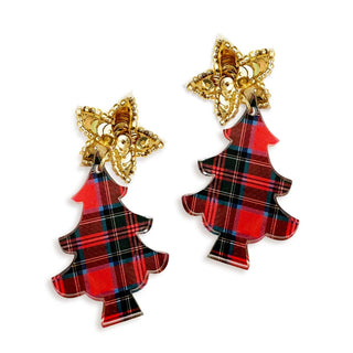 Tartan Plaid Christmas Tree Statement Earrings Holiday Jewelry #ACE-896STR-TREE-TPLAID - Dangle Earrings