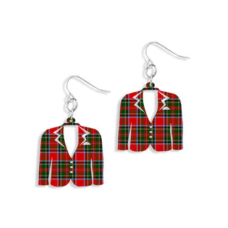Tartan Plaid Jacket Earrings Preppy Golf Statement Jewelry Gift #ACE-300SV-JACK2-TARTAN - Dangle Earrings