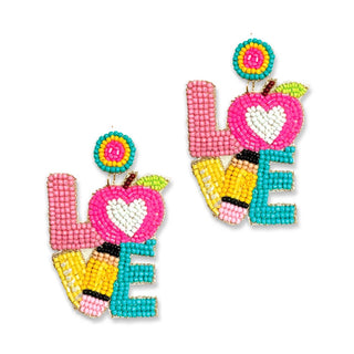 Teach Your Heart Out Earrings Beaded Teacher Appreciation Gift #VLJE6541-LVTEACH - Dangle Earrings
