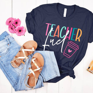 Teacher Fuel Coffee Lover Shirt Educator Gift Back To School Tee #HPTS-NAVYSM-TFUEL23 - Screen Printed T-Shirt - Women’s