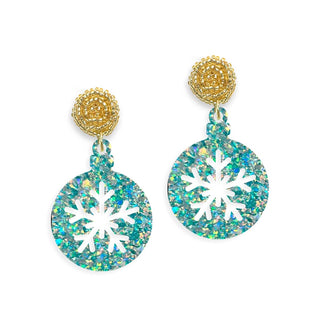 Teal Glitter Snowflake Earrings Christmas Ornament Holiday Jewelry #ACE-490GD-ORNSN-TLGLT - Dangle Earrings
