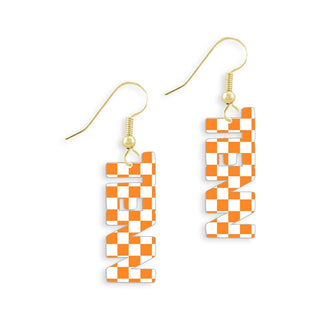 Tennessee Earrings Orange White Check Game Day State Pride Jewelry #ACE-300GD-TENN-ORGWCHK - Dangle Earrings