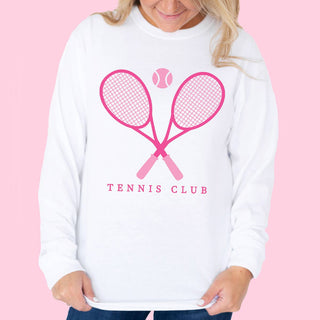 Tennis Club Long Sleeve Shirt Preppy Racquet Graphic Tee #HPLS-TENNIS23 - Screen Printed T-Shirt - Women’s