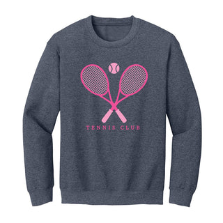 Tennis Club Sweatshirt Vintage Tennis Player Cozy Graphic Pullover #HPSW-TENNIS23 - Heather Navy / Small - Graphic