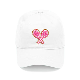 Tennis Glitter Patch Cap Sparkle Tennis Hat for Women Players #L190-PKTEN - White - Baseball Cap - Women’s