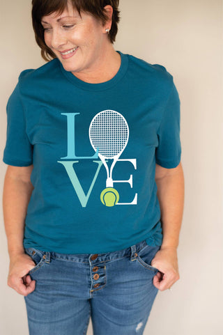 Tennis Love Graphic T Shirt Cute Tennis Player Gift Tee for Women #HPTS-DTEALSM-TLOVE24 - Screen Printed T-Shirt