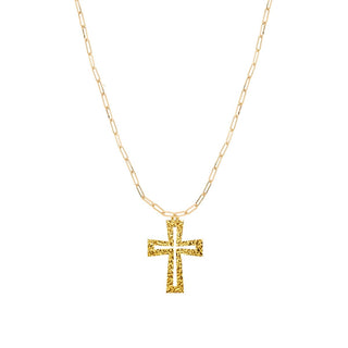 Textured Gold Cross Rhonda Necklace #ACN-215GD-CROSS23-TXGD - Pendant/Charm Necklace