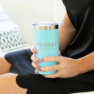 Thankful Tumbler Teal 20oz Insulated Cup Thanksgiving Hostess Gift #TWB20-THANK23-TEAL - Insulated Mug/Tumbler