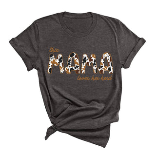 This Mama Loves Her Herd T Shirt Farm Mom Graphic Tee for Women #HPTS-MHERD24 - Dark Grey / Small - Screen Printed