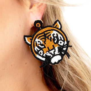 Tiger Earrings Beaded Game Day Football Tailgate Statement Jewelry #VLJ4890-TIGER23 - Dangle Earrings