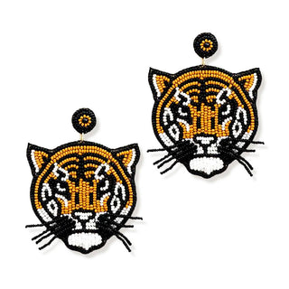 Tiger Earrings Beaded Game Day Football Tailgate Statement Jewelry #VLJ4890-TIGER23 - Dangle Earrings