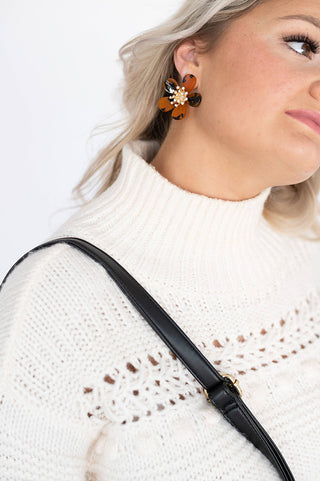 Tortoise Flower Earrings Rhinestone Statement Jewelry Gift for Her #VLJE0083-TOR