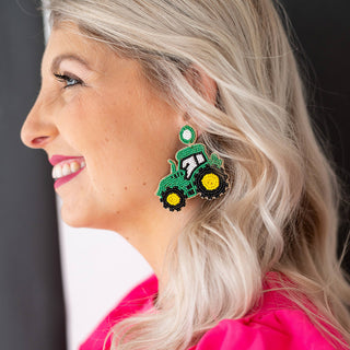 Tractor Beaded Earrings Farm Girl Country Agriculture Jewelry Gift #VLJ5090-TRACK