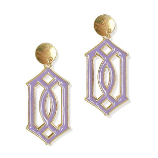 Trellis Enamel Earrings Gold Plated Colorful Statement Jewelry #VLJE765 - Lilac - Dangle Earrings