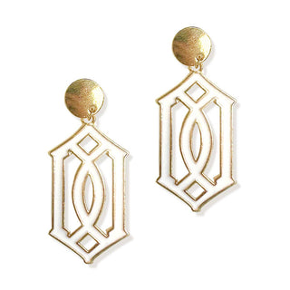 Trellis Enamel Earrings Gold Plated Colorful Statement Jewelry #VLJE765 - White - Dangle Earrings