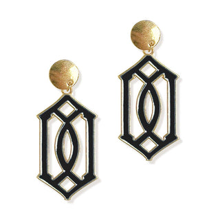 Trellis Enamel Earrings Gold Plated Colorful Statement Jewelry #VLJE765 - Black - Dangle Earrings
