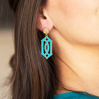 Trellis Enamel Earrings Gold Plated Colorful Statement Jewelry #VLJE765 - Dangle Earrings