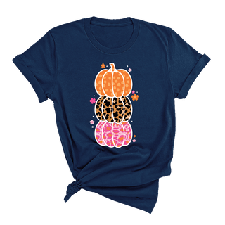 Triple Pumpkin Stack T Shirt Fall Graphic Tee - SPECIAL #HPTS43-PUM23P-P&C - Screen Printed T-Shirt - Women’s