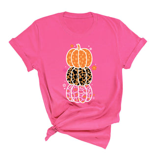 Triple Pumpkin Stack T Shirt Fall Graphic Tee - SPECIAL #HPTS43-PUM23P-P&C - Screen Printed T-Shirt - Women’s