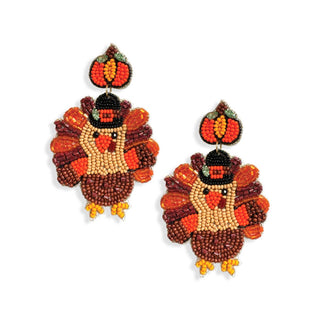 Turkey Earrings Beaded Thanksgiving Statement Jewelry Fall Gift #VLJE6661-TURKEY - Dangle Earrings