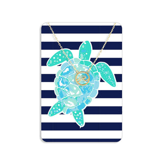Turtle Navy Stripe Keepsake Card #VLJC-1329GD-STNYTUR23 - Pendant/Charm Necklace