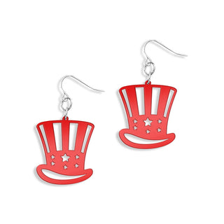 Uncle Sam Earrings Mirrored Red Patriotic Fourth of July Jewelry #ACE-300SV-USAM-MRED - Dangle Earrings