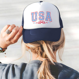 USA Bow Trucker Hat Patriotic Women’s Cap #L197-SMUSABOW - Trucker Hat - Women’s