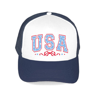 USA Bow Trucker Hat Patriotic Women’s Cap #L197-SMUSABOW - Navy - Trucker Hat - Women’s
