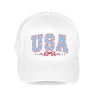 USA Bow Trucker Hat Patriotic Women’s Cap #L197-SMUSABOW - White - Trucker Hat - Women’s