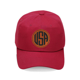USA Leather Patch Hat Patriotic Adjustable Cotton Baseball Cap for Summer #L190-P302-USA - Garnet - Baseball Cap