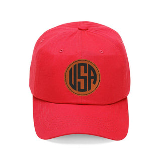 USA Leather Patch Hat Patriotic Adjustable Cotton Baseball Cap for Summer #L190-P302-USA - Red - Baseball Cap - Women’s