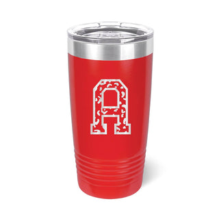 Varsity Initial Tumbler 20oz Personalized Insulated Cup Monogram Gift #TWB20-VAR-A-BLK - Red / A - Insulated Mug/Tumbler