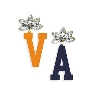 Virginia Earrings Orange Navy Beaded VA State Pride Game Day Jewelry #ACE-489CRY-VA-ORGNY - Dangle Earrings