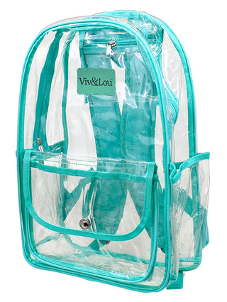 Viv&Lou® 17’’ Clear Backpack Mint Trim Stadium Approved School Book Bag #BPC223-MINT-VLM