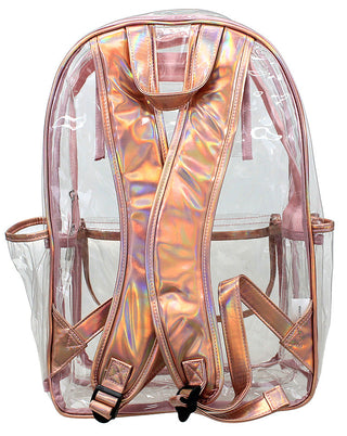Viv&Lou® 17’’ Clear Backpack Pink Rose Trim Stadium Approved School Book Bag #BPC223-ROSE-VLP