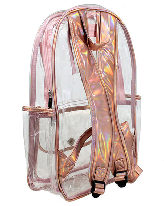 Viv&Lou® 17’’ Clear Backpack Pink Rose Trim Stadium Approved School Book Bag #BPC223-ROSE-VLP