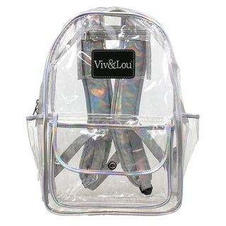 Viv&Lou® 17’’ Clear Backpack Silver Trim Stadium Approved School Book Bag #BPC223-SILVER-VLK