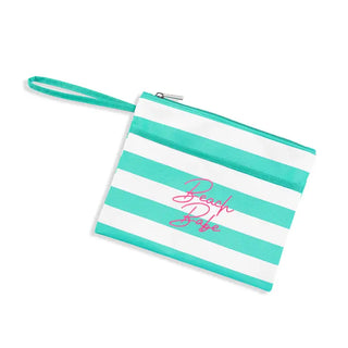 Viv&Lou® Beach Babe Wet Bag Beach Pouch Travel Cosmetic Wristlet #M726VL-BBABE - Mint Stripe - Pouch - Women’s