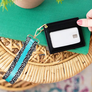 Viv&Lou® Black Wallet with Wristlet Strap Vegan Leather Organizer #PACK-209BLK - Black/Aqua Stripe - Wallet - Women’s