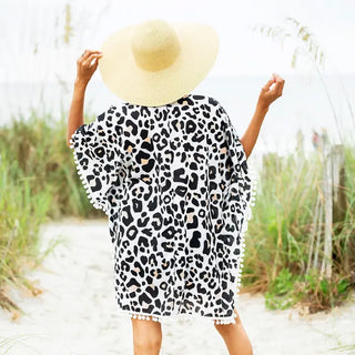 Viv&Lou® Catwalk Pom Pom Beach Cover Up Animal Print Resort Wrap #MA2020VL-CATW - Swim Cover Up - Women’s