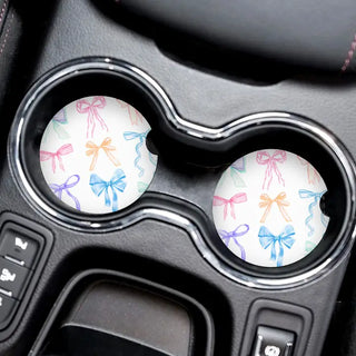 Viv&Lou® Darling Bow Car Coaster 2 Pce Set Cute Preppy Auto Accessory Gift #SPACK-CC132-DARBOW - Car Coaster - Women’s