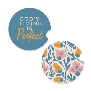 Viv&Lou® God’s Timing Car Coaster 2 Pce Set Christian Auto Accessory Faith Gift#SPACK-CC132-TIME - Car Coaster - Women’s